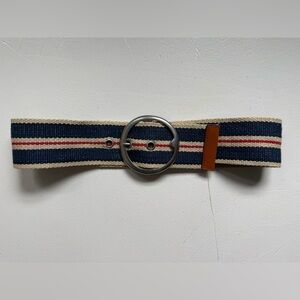 NWOT Polo by Ralph Lauren Navy and Cream Jute Belt with Silver Buckle - Small